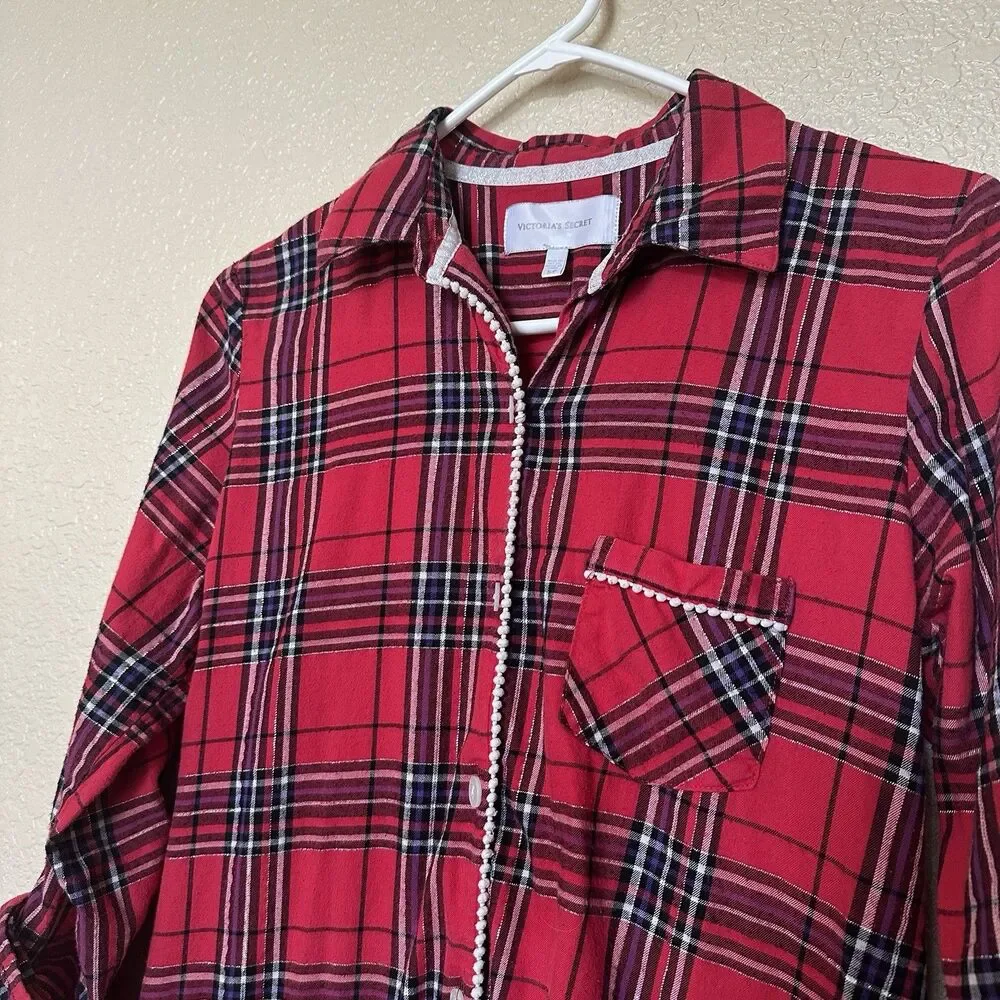 Victoria’s Secret Women’s Red‎ Plaid Button Down Nightgown Nightshirt Small